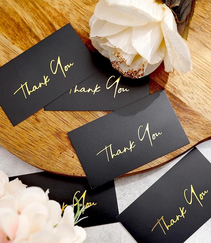 Gold Mini Thank You Cards Small Business - 100 PK - Flat Card No Fold, 2 x 3.5 Inches Thank You for Your Order Cards Thank You for Your Support Cards for Wedding Professional Black