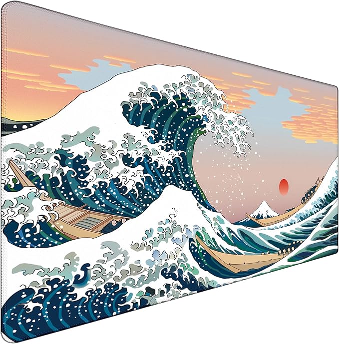 Japanese Large Mouse Pad,Desk Mat Large Office Desk Pad, Extended Large Mouse Mat for PC, Stitched Edges Gamer Mousepad 31.5 X 15.7 Inch Long Mice Pad, Sunset Sea