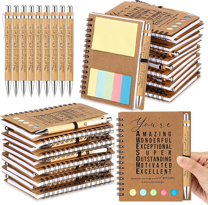 Jetec 75 Sets Bulk Employee Appreciation Gifts Bulk Inspirational Spiral Notebook with Note Ballpoint Pen Thank You Gifts for Volunteer Social Worker Nurse Staff Coworker Students (Amazing)