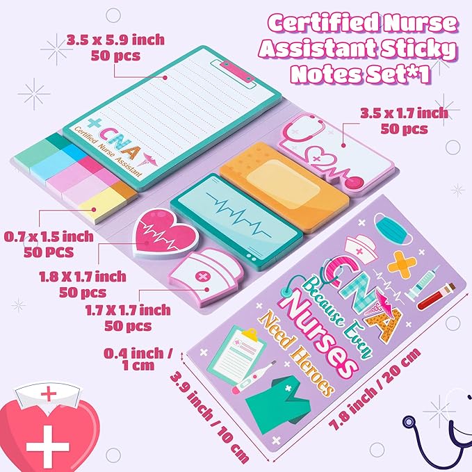 B1ykin Sticky Notes Set - Cartoon Theme Cute Self-Stick Notes Pad Teacher Appreciation Gifts， Self-Adhesive Writing Memo Pages Sticky to Do Notepad for Kids Employee School Office (CNA)