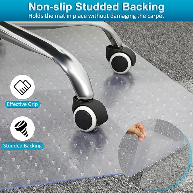 Office Chair Mat for Carpets, Desk Chair Mat for Low Pile Carpeted Floors, Heavy Duty Transparent Office Floor Mat for Office Chair on Carpet, for Work, Home, Gaming (36" X 48" with Extended Lip)