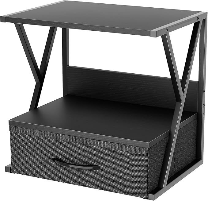 aboxoo Printer Stand for Desk with Storage Drawer, 2 Tier Desktop Or Under Desk Shelf, Multi-Purpose Desk Organizer for Home Office, fit Fax Machine/3D Printer/Scanner, Black