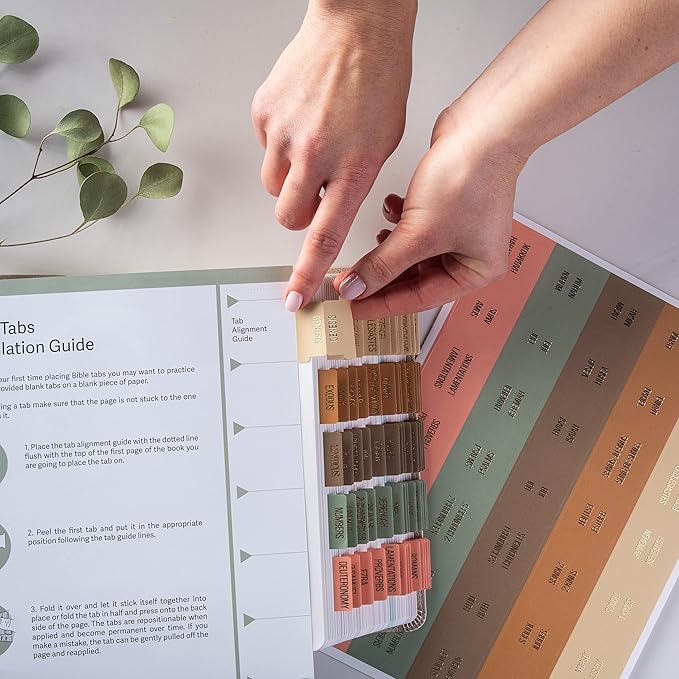 DiverseBee Laminated Bible Tabs (Gold Embossed Lettering), Bible Journaling Supplies, Bible Book Tabs, Christian Gift, 73 Bible Tabs for Women and Men, Includes 4 Blank Tabs (Meadow)