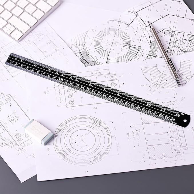 Mr. Pen- Steel Rulers, 2 Pcs, 6" and 12", Black, 6 Inch Ruler Metal Rulers, Small Metal Ruler 6 Inch Metal Ruler Thin Flat, Stainless Steel Ruler 12 Inch, Centimeter Ruler, Steel Ruler 12 Inch
