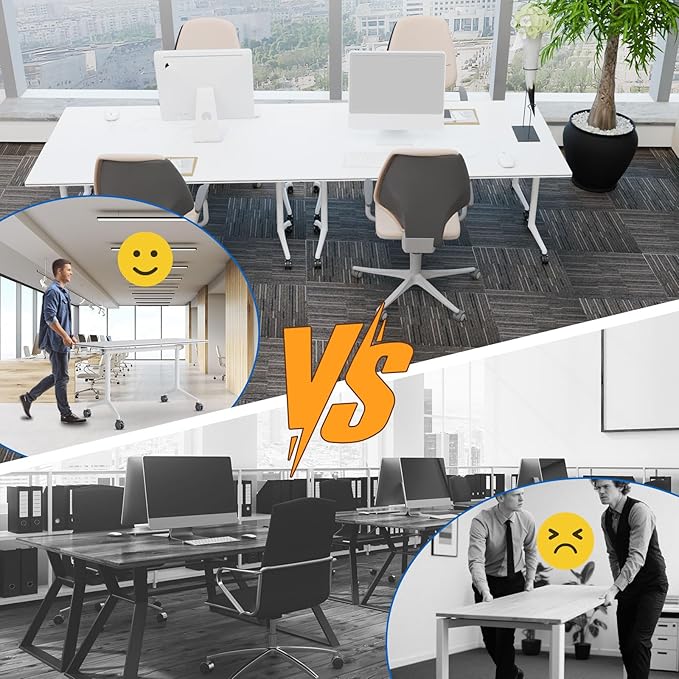 Conference Table, Folding Conference Desk Modern White, Seminar Table with Wheels, 2-10 People for Office, Meeting Break Room (6, 1915, 61IN)