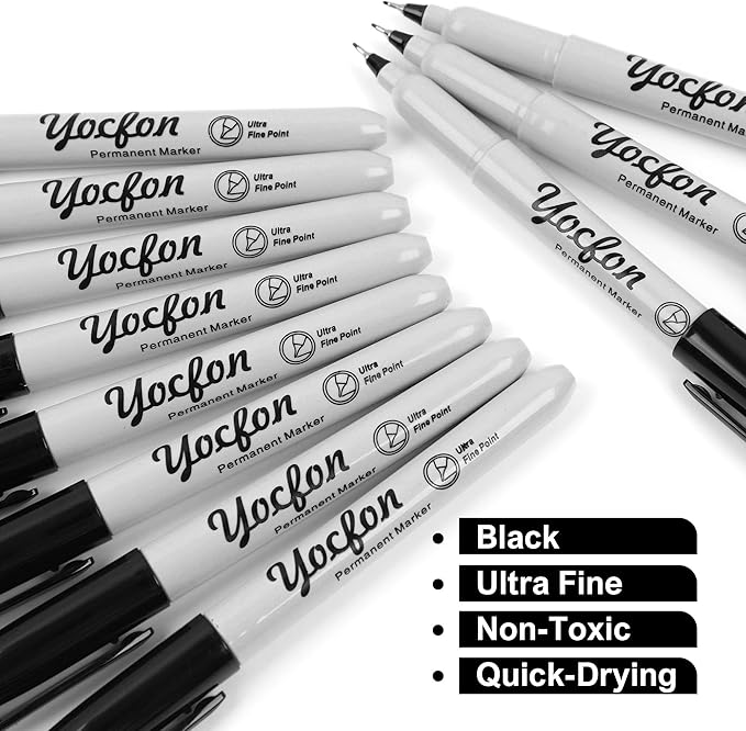 Ultra Fine Point Black Permanent Markers, 24 Pack Ultra Fine Point Black Permanent Marker set, Works on paper, Plastic, Stone, Glass, Metal