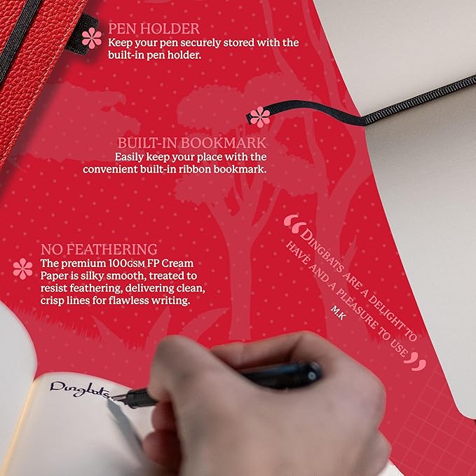 Dingbats* Wildlife Grid Writing Journal Notebook A5 - Vegan Leather Hardcover - Ideal for Work, Travel - Pocket, Elastic Closure, & Bookmark