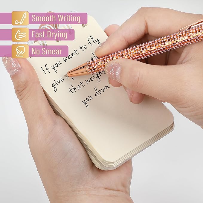Mr. Pen- Fancy Pens for Women, 7 Black Ink Ballpoint Pens with 10 Refills, 1.0mm, Rose Gold Reverie, Glitter Cute Pens for Journaling, Sparkly Fancy Pen, Easter Gift