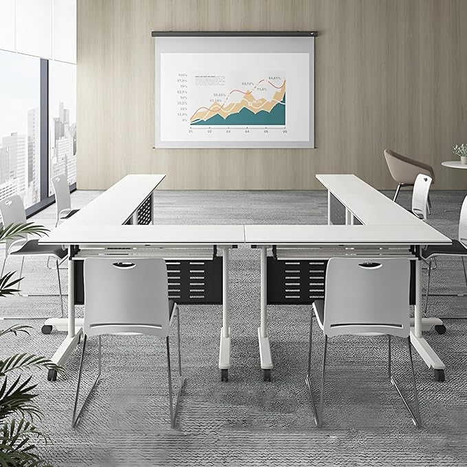 6Pack Conference Room Table, Folding Conference Table for Office Classroom, Mobile Training Tables with Casters Silent Wheels, Large Rectangular Convertible Modular Seminar Tables (L55.1in)