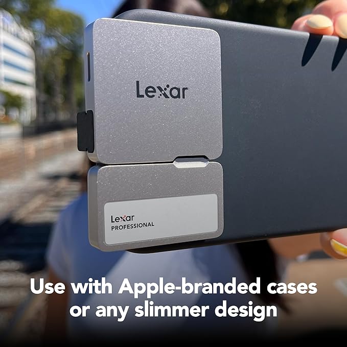 Lexar 1TB Professional Go Portable SSD w/Hub, Supports Apple 4K 60fps ProRes, Up to 1050MB/s, USB 3.2 Gen 2, Rugged, IP65, Ultracompact, Compatible w/iPhone 15/16, External SSD (LSL400S001T-RNSNU)