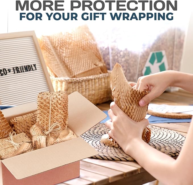 HexcelWrap Mini - Honeycomb Packing Paper, Eco-Friendly, Sustainable Paper Bubble Wrap for Shipping & Moving, Cushioned Packing Material in Easy Self-Dispenser Box - White, 12" x 1400'