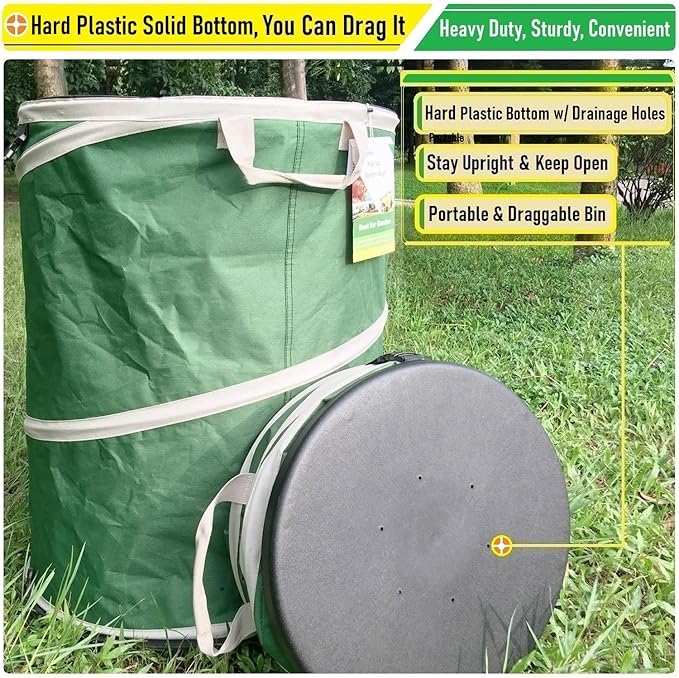 46-Gallon Collapsible Trash Can (22x28 in) Hard-Shell Bottom Yard Garden Bag for Yard Waste,Debris Container,Pop-Up Recycling Bin,Camping Waste Bag,Laundry Hamper,Lawn Grass,Leaf Bag,Sods,Weeds Barrel