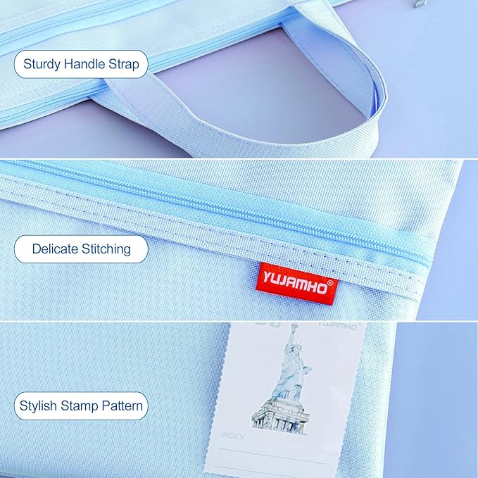 pendancy Mesh Zipper Pouch 11x13.7 in, 2 pcs Large Double Pocket Waterproof File Bag with Handle, A4 Size Foldable Document Storage for Puzzle Project/Cross Stitch/Travel/Office（Blue Green）