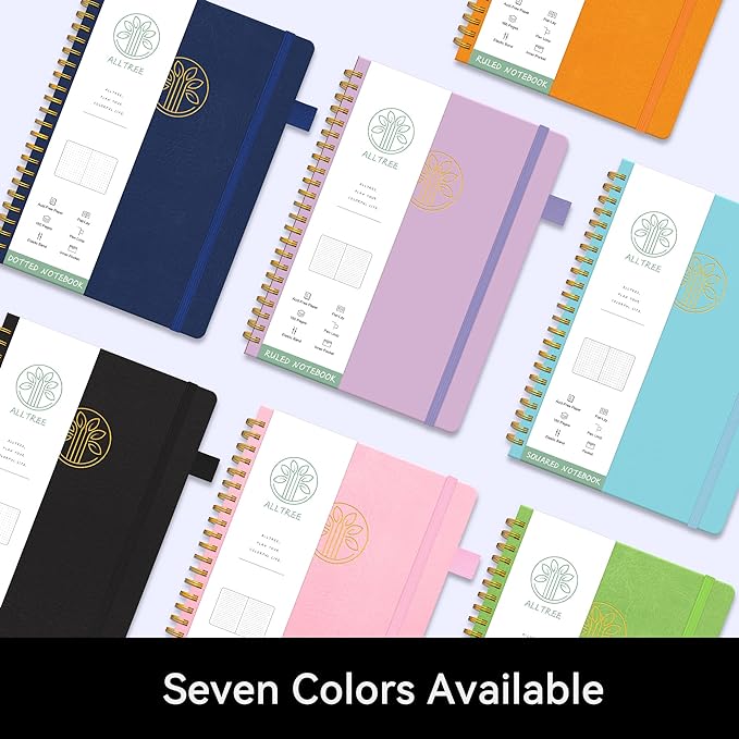 Alltree Lined Journal Notebook, Spiral Notebook for Work, Hardcover Spiral Notebook with Tabs, Pen Loop, Pocket, Stickers, 160 Pages, Journal for Women & Men, Sky Blue(6"x8.5")