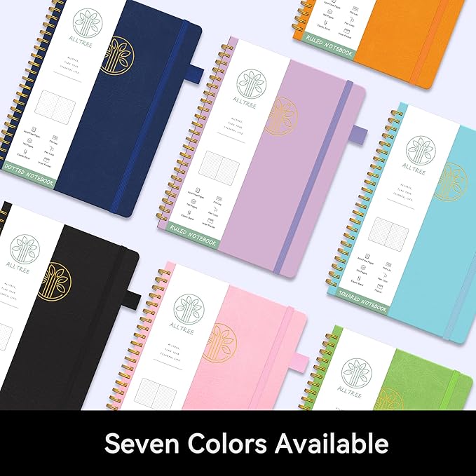 Spiral Dot Grid Notebook Journal, Dotted Paper Notebook, A5 Medium, Hardcover Notebook for Work, ALLTREE Spiral Notebook with Tabs, Pen Loop, Pocket, Stickers, 160 Pages, Journal for Women & Men, Sky Blue(6"x8.5")
