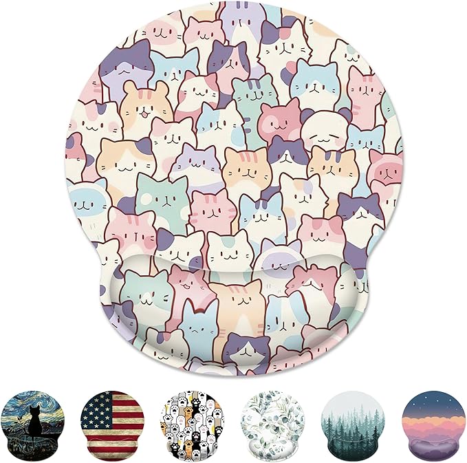 Ergonomic Mouse Pad with Wrist Support,Cute Colorful Cats Mouse Pad with Wrist Rest,Relieve Wrist Pain Mousepad Non-Slip Rubber Base,Mouse Pads for Desk,Computers,Laptop,Office,Home,Accessories