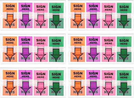 600pcs/6 Packs Sign Here Tabs, Arrow Labels Stickers Sticky Signature Tags Adhesive Message Flags for Documents Notebooks Home Office School Supplies (Orange, Purple)