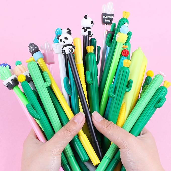 36Pcs/Bulk Cute Pens Novelty Cactus Gel Pen Funny Journal Cool Fancy Kawaii Fun Rollerball Pen, Creative School Office Supply Party Favors Kids Adults Men Women Girl Teens Writing Stationery Pen Set