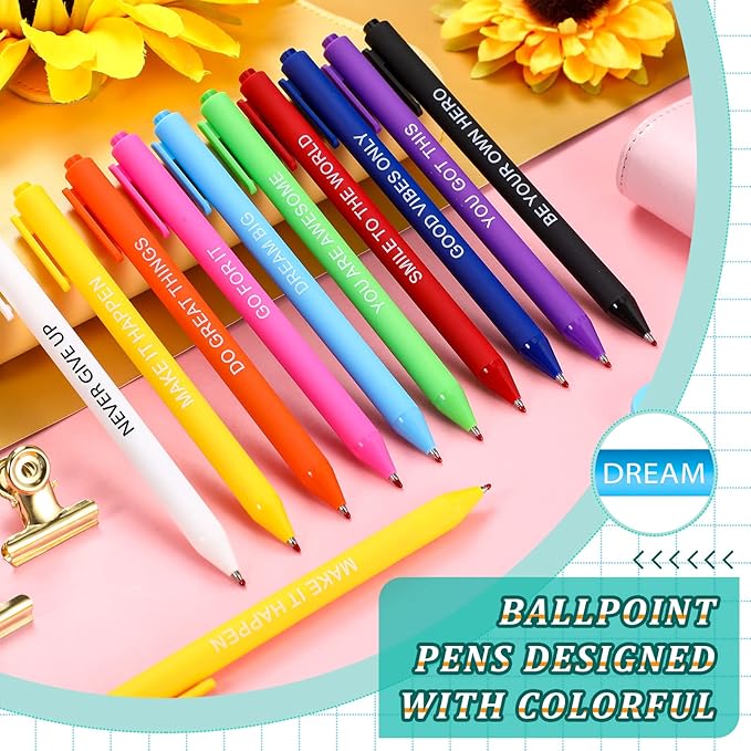 50 Pcs Gel Ink Pens Motivational Inspirational Quote Pen Retractable Rolling Ball Smooth Writing for Coworkers Supplies Office Home(Assorted Color,Motivational)