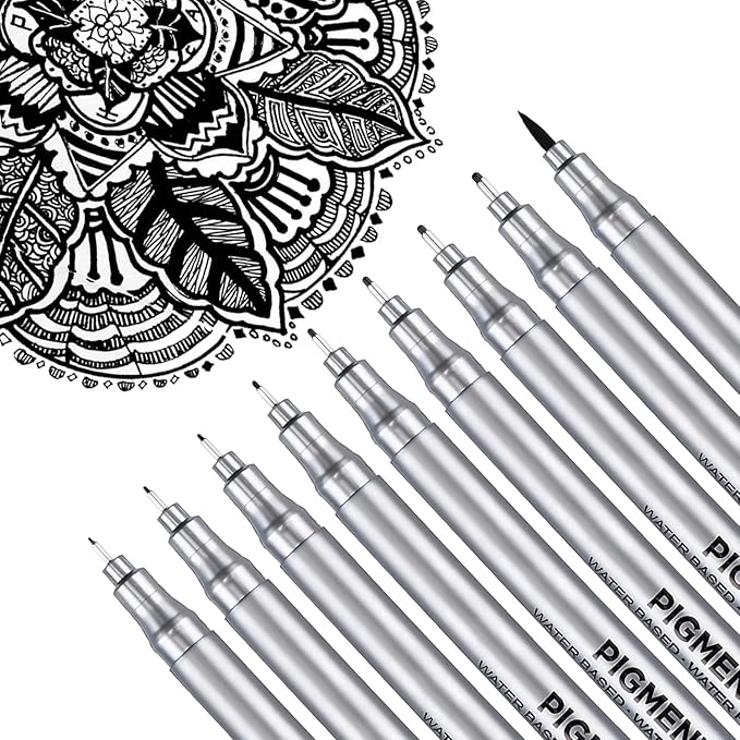 Dyvicl Micro-Pen Fineliner Pens, Black Pigment Liner Multiliner Archival Ink Micro Fine Point Pens for Drawing, Sketching, Journaling, Doodling, 9 Pack