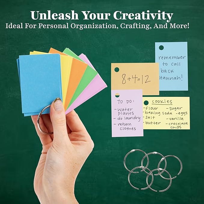 Star Right Assorted Colored Blank Flash Cards - 3x5 inches Blank Index Note Cards, Flash Cards Blank, 1000 Pre Hole Punched with Metal Binder Rings, Blank Flashcards for GMT Prep, Math, Language