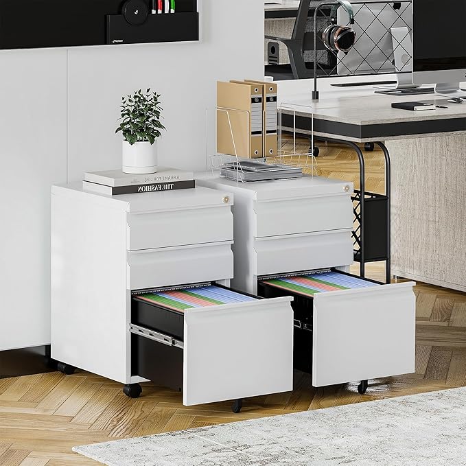 STANI Mobile File Cabinet with Lock Under Desk 3 Drawer Metal Filing Cabinet Locking Office Mobile Cabinet with Wheels Under Desk Office Drawers Rolling Mobile File Cabinet Fully Assembled