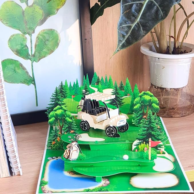 HEARTAGS- Golf Birthday Card For Men, 6x8 in Pop Up Birthday Cards For Husband, Dad, Him, Son, Brother, Happy Birthday Popup Cards From Wife With Envelope, Fathers Day Card