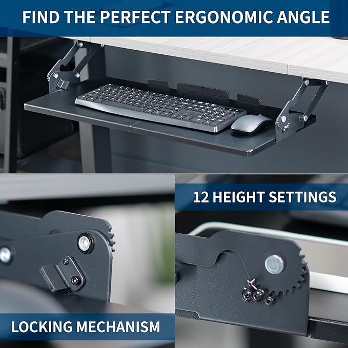 VIVO Large Under Desk 27 x 11 inch Computer Keyboard and Mouse Tray with Swinging Height Adjustment, 12 Settings, Platform Drawer for Typing, Black, MOUNT-KB08S