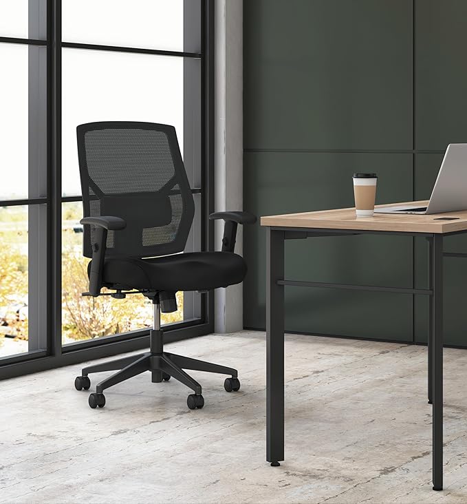 HON Crio High Back Task Chair, Ergonomic Office Chair with Adjustable Arms and Back Support, Lumbar Support, 360 Swivel, Adjustable Center-Tilt Recline, for Computers, Desks, Home Office, Black