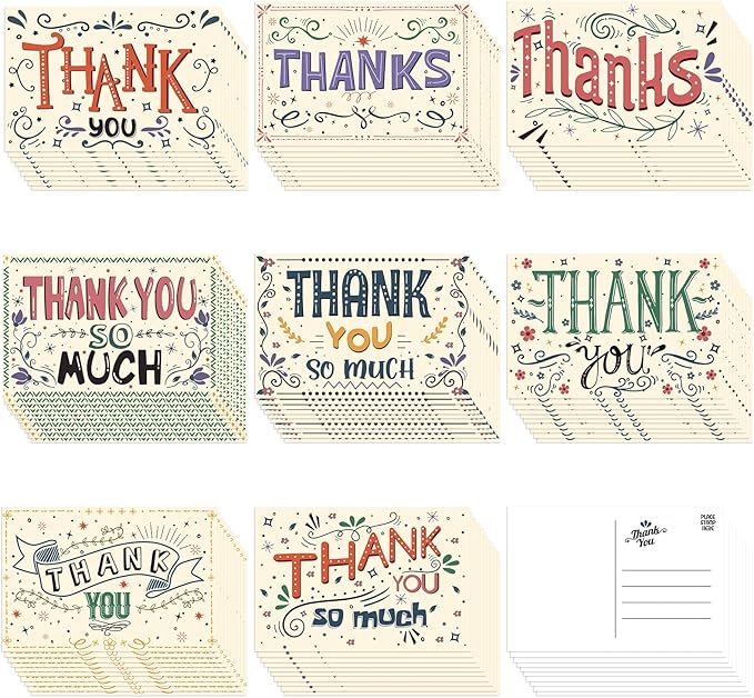 Junkin 80 Pack Thank You Postcards Thanks Blank Note Postcards Retro Appreciation Postcards Assorted Cards for Employee Teacher Adults Team Volunteers, 4 x 6 Inch
