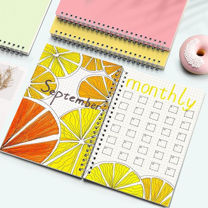 AHGXG Graph Paper Notebook 3 Pack - A5 Grid Spiral Notebook, 100gsm Thick Graph Paper, Transparent Hardcover, for Women School Artist Writing Drawing, 80 Sheets, 5.7"x 8.3", Yellow, Green, Pink