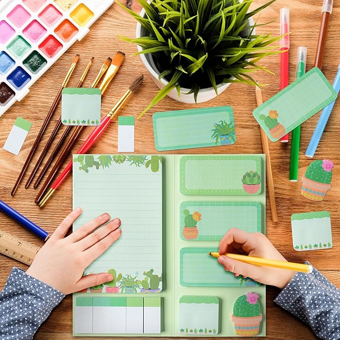 We Grow When Things are Hard Sticky Notes Set, 550 Sheets, Cute Cactus Shaped Self-Stick Notes Pads Plant Divider Tabs Bundle Writing Memo Pads Back to School Office Supplies Small Gift
