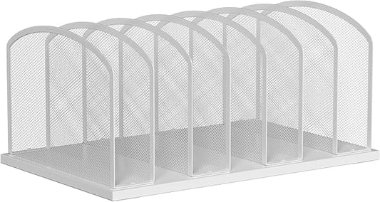 Desk File Organizer Vertical 7 Sections Mesh File Sorter Paper Storage Organizer for Desk, Office Organization File Holder Rack, White