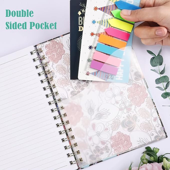 Spiral Notebook, 4 Pack A5 Lined Journal for Women, Hardcover Spiral Journal with 2 Pockets, College Ruled Notebooks, Cute Notebook for Office, School Supplies, Gifts (160 Pages, 6.3" x 8.46")