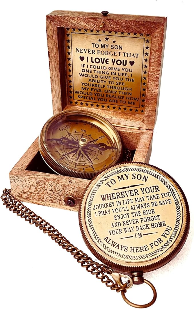 Gift for Son from Mom Dad | Engraved Compass 2" - Father to Son Gifts, Mom to Son Gifts for Graduation 2025, Birthday Baptism Confirmation Communion