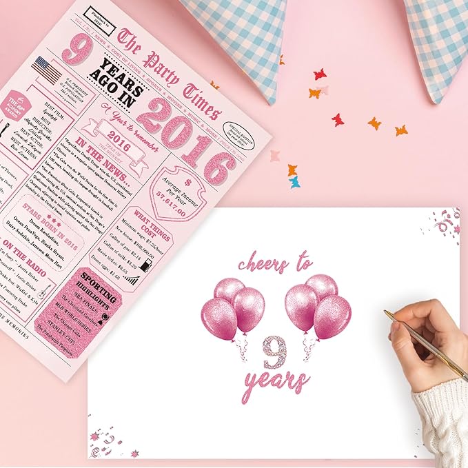 Birthday Gifts for 9 Year Old Girl，9th Birthday Decorations for Girls，9th Bday Card，9 Year Old Bday Gift Cards for Daughter Granddaughter Niece