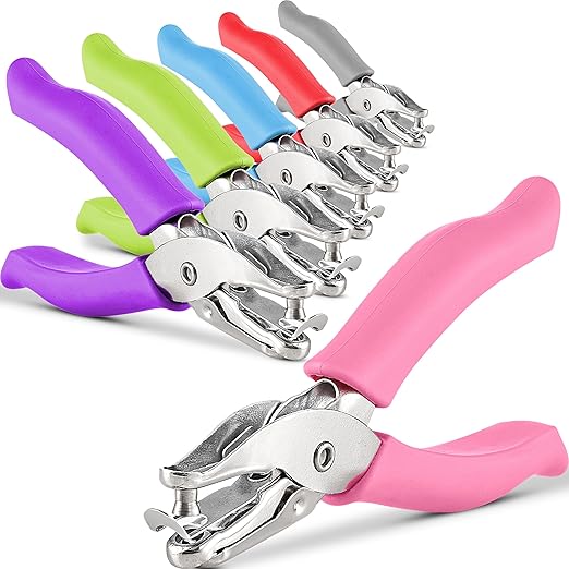 Emraw Premium Single Hole Paper Punch Cushion Grip Heavy Duty Hole Puncher for Greeting Cards Scrapbook Notebook Puncher Craft Paper Hand Tool Pack of 6