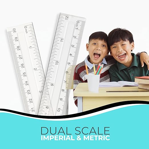 NOKKO Rulers Bulk for Classroom - Pack of 50 - Clear Plastic Ruler 12 Inch / 30 cm - Transparent School Ruler with Inches and Centimeters - Back to School Supplies for Kids, Students and Teachers