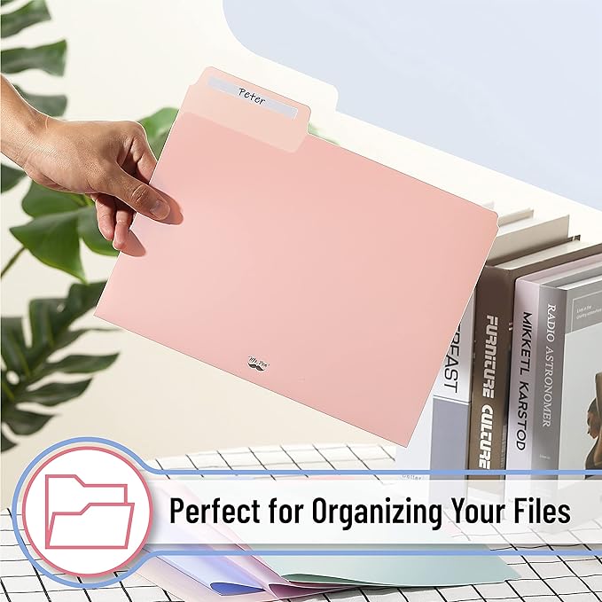 Mr. Pen- Pastel Poly File Folders, 1/3 Cut Tab, 6 Pack, Letter Size, Colored Letter Office Supplies File Folders