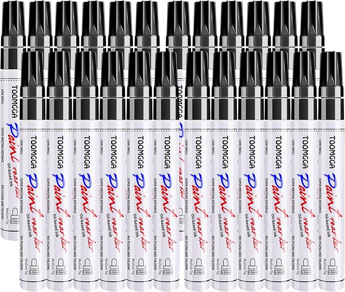Black Paint Pens Permanent Paint Markers - 24 Pack Oil Based Marking Pens, Medium Point, Quick Drying and Waterproof for Rock Painting Car Tyre Metal, Plastic, Canvas, Wood, Glass