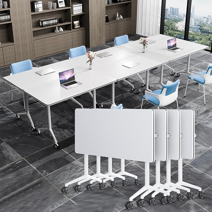 Conference Table, Folding Conference Tables for 2-20 People, Modern Conference Room Table with Wheels, Super Sturdy Large Rectangle Mobile Meeting Seminar Tables for Office (4PCS 61.0in)
