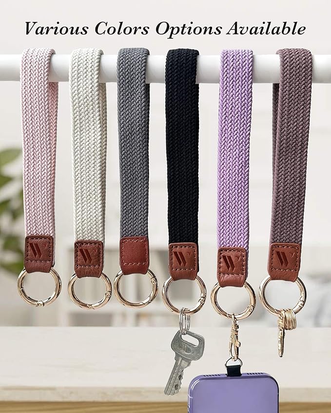 Wristlet Keychain for Women Stretchy Wrist Keychain Lanyard for Phone Case Wallet Id Card Badges (Black)