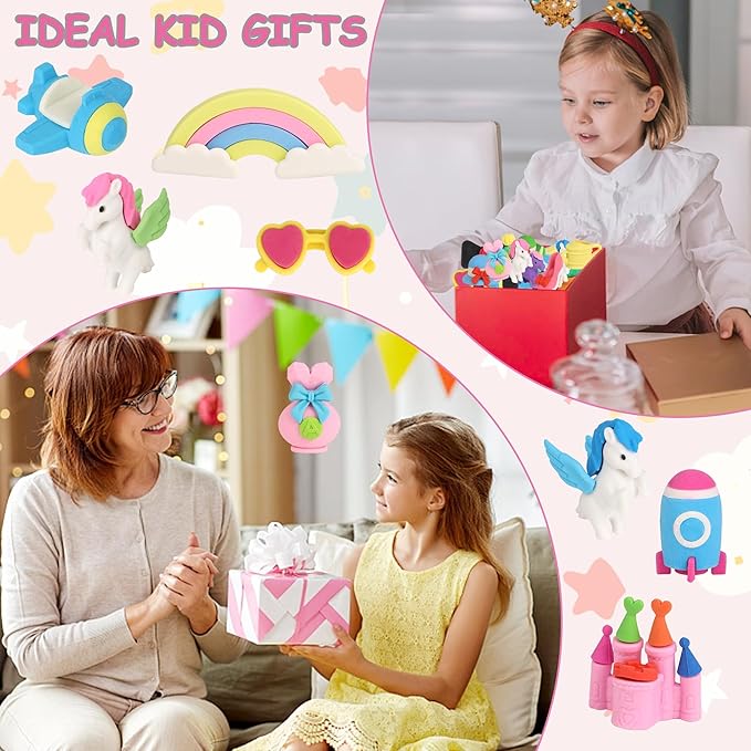 72 Pcs Erasers for Kids, Mini Pencil Eraser Bulk Classroom Prizes, Fun Puzzle Erasers for Girl Preschool Elementary Student, Back to School Supplies