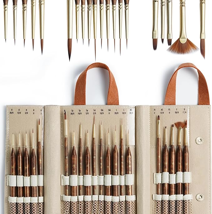 Artify Extreme Detail Paint Brushes, Miniature Paint Brushes for Models & Art Painting, 20pcs Mini Small Paint Brushes for Fine Detailing with a Handbag, Acrylic,Watercolor,Oil,Models,40K