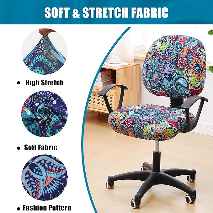 Smiry Stretch Printed Office Computer Chair Covers, Universal Washable Removable Desk Rotating Chair Slipcovers Protector, Seat + Backrest Cover - Blue Green