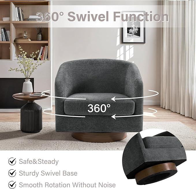 UIXE Swivel Accent Chairs Set of 2, Chenille Upholstered Barrel Chair for Living Room, Comfy Round Armchair Single Sofa Bedroom Reading Seat - 31" W, Gray
