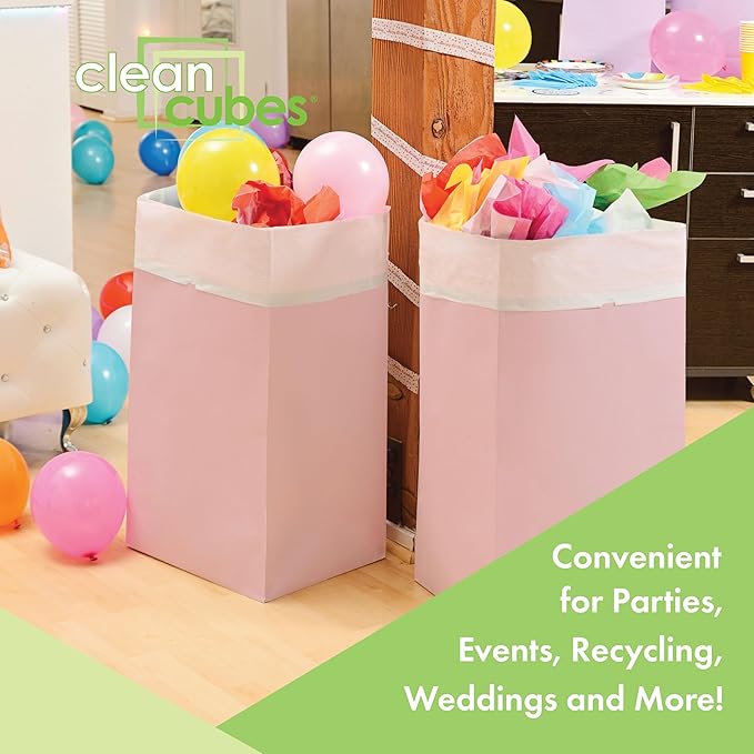 | 30 Gallon Disposable Trash Cans (3-Pack) with Fitted Trash Bags - Reusable Garbage and Recycling Bins for Parties, Events, and More (Pink- 30” Height x 17” Width x 14” Depth)