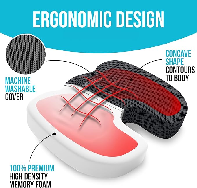 FORTEM Seat Cushion and Lumbar Support for Office Chair, Desk Chair Cushion, Memory Foam Office Chair Cushion, Non Slip Sitting and Back Pillow for Gaming, Car Seat Cushion, Chair Pad, XL