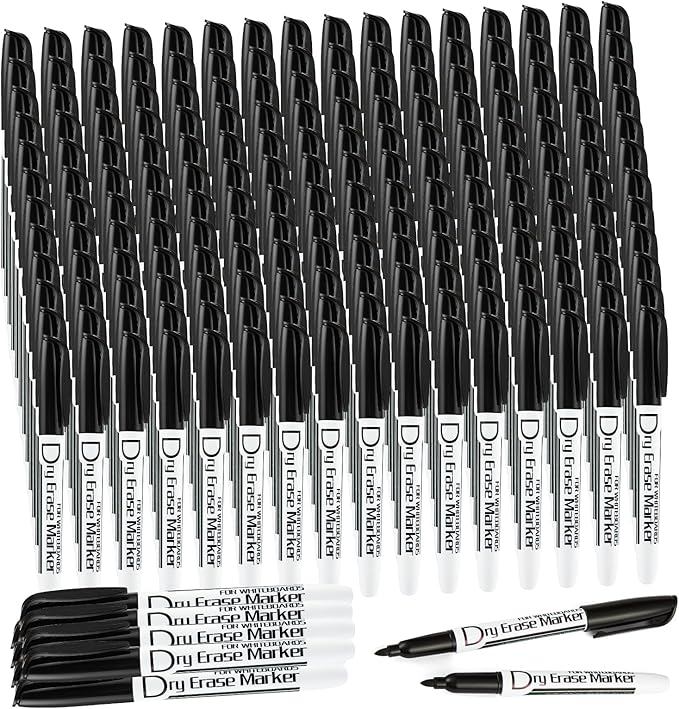 Volcanics Black Dry Erase Markers Bulk Pack - 200 Fine Tip Whiteboard Markers, Low Odor, Quick Dry, Ideal for Office, Classroom, Business, Meeting Room & Warehouse Use