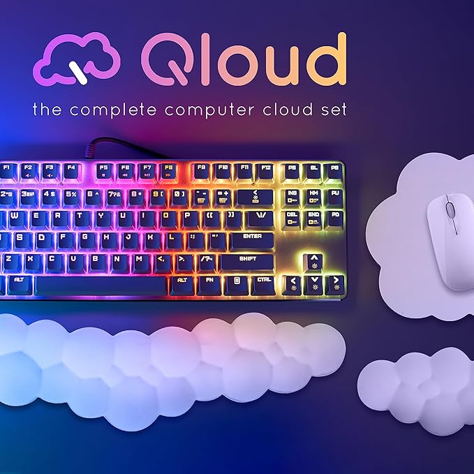 Qloud Cloud Wrist Rest Keyboard Wrist Rest for Computer Keyboard Pad, Cloud Keyboard Wrist Rest, Wrist Pad for Keyboard, Memory Foam, Non Slip Base, Comes with Mouse Pad - Light Blue